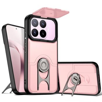 Противоударный чехол Escase со шторкой камеры и вращающимся держателем на Xiaomi 17T 5G — розовый