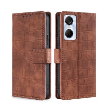 Чехол-книжка с мягким покрытием (Skin Feel), фактура “крокодил” (Crocodile Texture) на Tecno Pop 6 Pro — коричневый