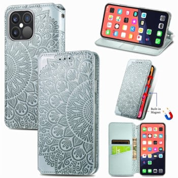 Чехол-книжка Blooming Mandala для iPhone 13 Pro - серый