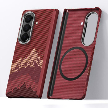 Кевларовый чехол Sulada Kevlar Pixel Grid с поворотным магнитным держателем на Samsung Galaxy Fold8 Ultra 5G — красный