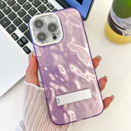 Противоударный чехол Plating Glitter Texture TPU with Lens Film для iPhone 16 Pro - Purple Wrinkles