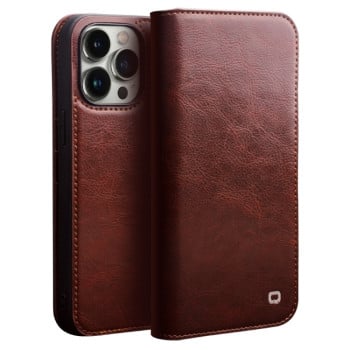 Шкіряний чохол-книжка QIALINO Classic Case для iPhone 14 Pro Max - коричневий