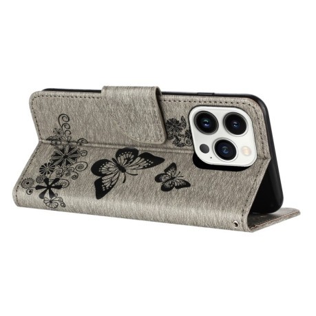 Чохол-книжка Embossed Butterfly для iPhone 16 Pro Max - сірий