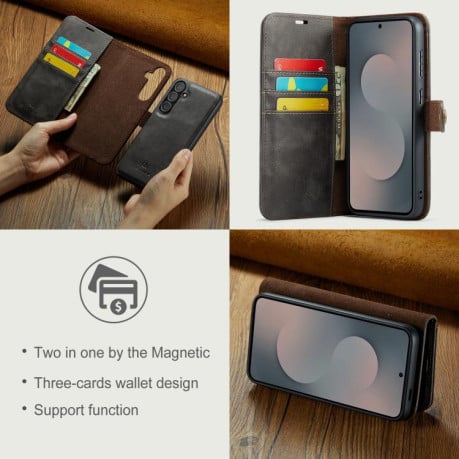 Чохол-книжка DG.MING з фактурою Crazy Horse на Samsung Galaxy S25 FE 5G - сірий