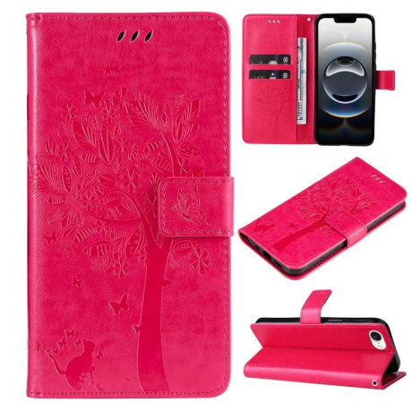 Чохол-книжка Happy Cat Pattern для iPhone 16e - пурпурно-червоний