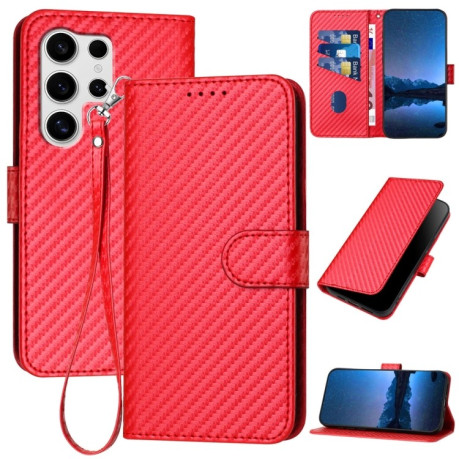 Чехол-книжка Carbon Fiber Texture на Samsung Galaxy S25 Ultra 5G - красный