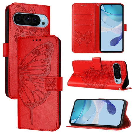 Чохол-книжка Embossed Butterfly для Google Pixel 9 Pro XL - червоний