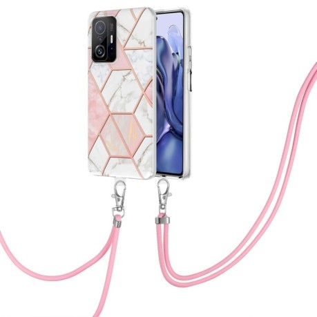 Противоударный чехол Electroplating with Neck Lanyard для Xiaomi Mi 11T / Mi 11T Pro - розовый