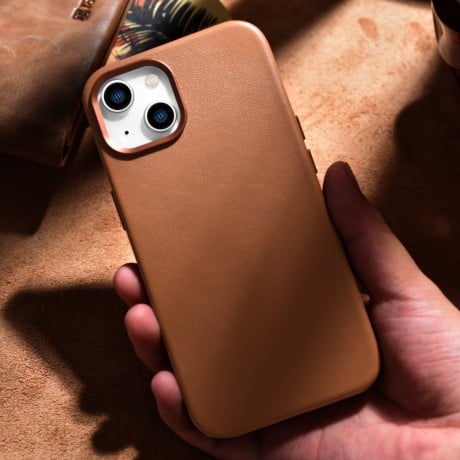Шкіряний чохол iCarer Genuine Leather (MagSafe) для iPhone 14 Plus - коричневий