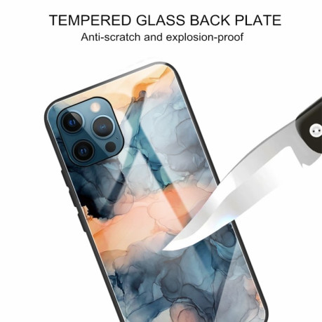 Противоударный стеклянный чехол Marble Pattern Glass на iPhone 13 Pro Max - Abstract Blue