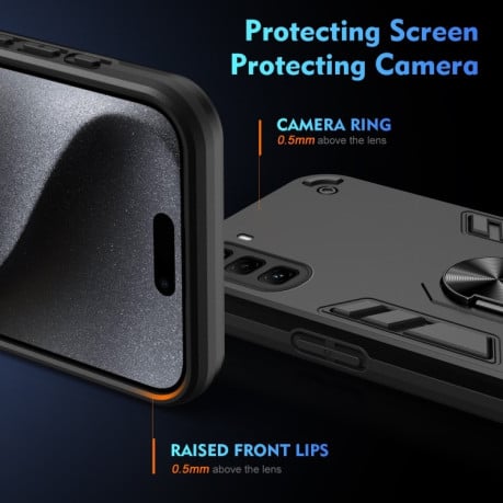 Ударозащитный чехол Metal Ring Holder для Infinix Hot 50 Pro+ 4G - черный