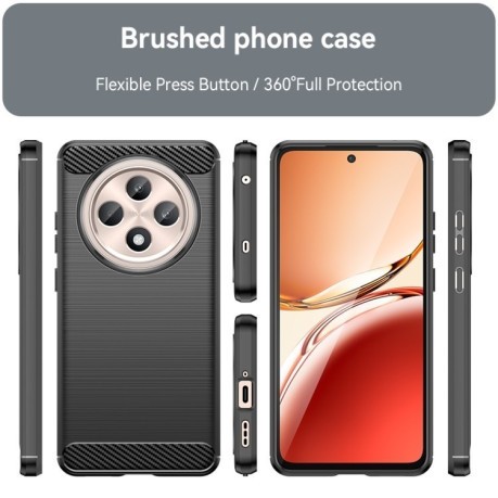 Противоударный чехол Brushed Texture Carbon Fiber на OPPO Reno12 F/12FS - черный
