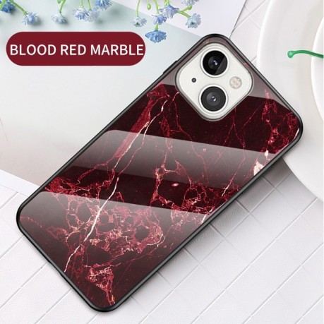 Стеклянный чехол Marble Pattern для iPhone 14/13 - Blood Red