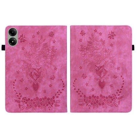Чехол-книжка Butterfly Rose Embossed для Xiaomi Redmi Pad 2 / Xiaomi Redmi Pad SE 11 2025 - пурпурно-красный