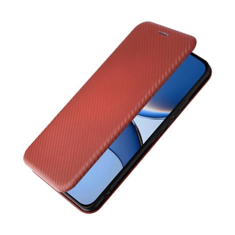 Чехол-книжка Carbon Fibre Texture на Xiaomi Poco F7 5G - коричневий