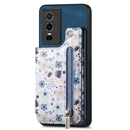 Протиударний чохол Retro Painted Zipper Wallet для Vivo Y76 5G - синій