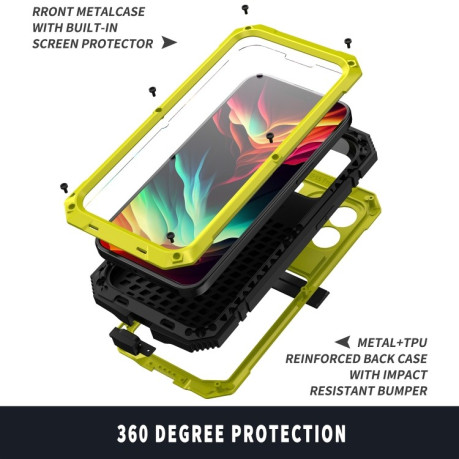 Противоударный металлический чехол R-JUST Dustproof на iPhone 15 Pro Max - желтый