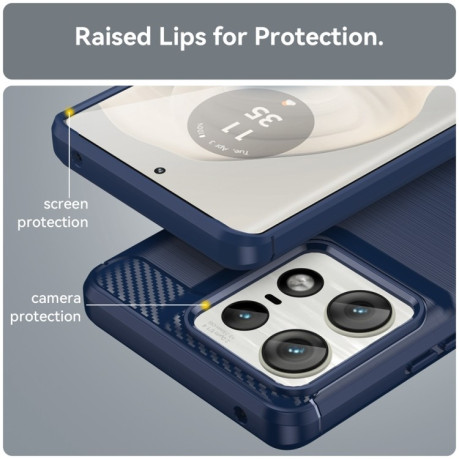 Протиударний чохол Brushed Texture Carbon Fiber на Motorola Edge 50 Pro - синій