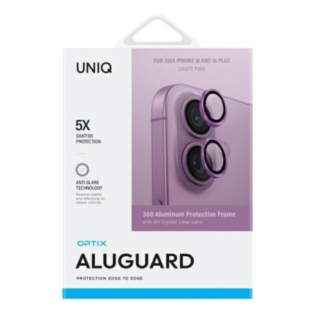Захисне скло для камери Uniq Optix Aluminum Camera Lens для iPhone 16 / iPhone 16 Plus - Pink