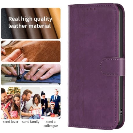 Чехол-книжка Plaid Embossed Leather для Xiaomi Redmi Note 13 Pro+ 5G - фиолетовый