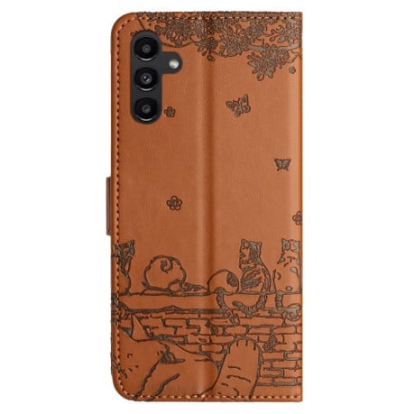 Чехол-книжка Cat Embossing Pattern на Samsung Galaxy S24 FE 5G - коричневый