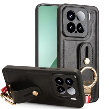 Противоударный чехол Wristband Leather Back для Xiaomi 15 - черный