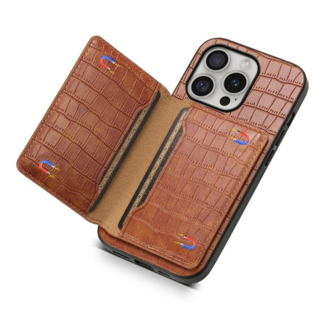 Чохол протиударний Crocodile Texture Card Bag Design для iPhone 16 Pro - коричневий