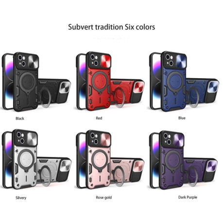 Противоударный чехол CD Texture Sliding Camshield Magnetic Holder на iPhone 15 -синий
