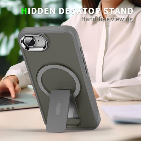 Противоударный чехол Acrylic Hybrid TPU MagSafe Holder для iPhone 16e - черный