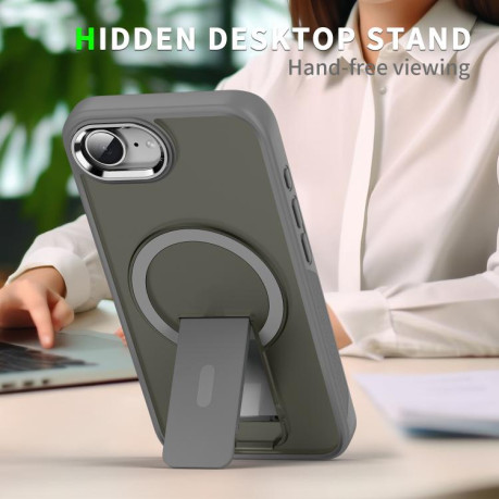 Противоударный чехол Acrylic Hybrid TPU MagSafe Holder для iPhone 16e - серый