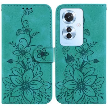 Чохол-книжка з тисненням Lily та магнітною застібкою на OPPO Reno11 F Global - зелений