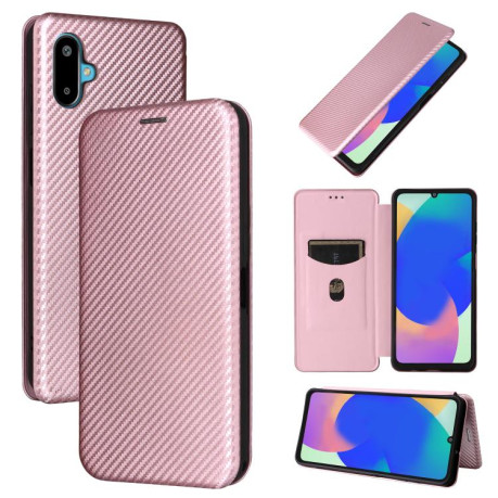Чехол-книжка Carbon Fiber Texture на Samsung Galaxy M06 5G - розовый