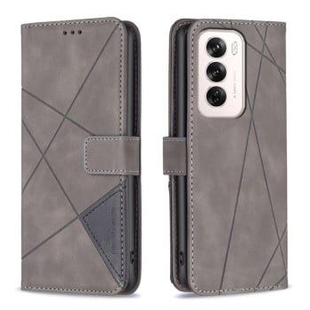 Чохол-книжка з фактурою Rhombus та магнітним хлястиком на OPPO Reno 12 Global - сірий