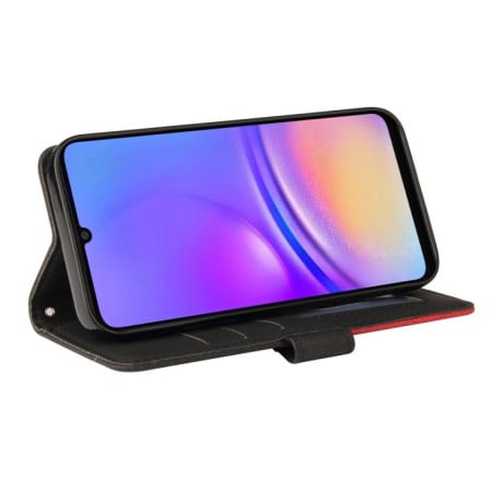 Чохол-книжка Dual-color Splicing Flip Leather на Samsung Galaxy A07 5G -чорно-червоний