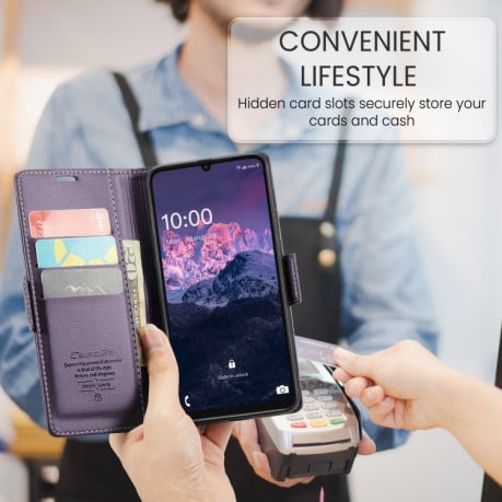 Чехол-книжка CaseMe 023 Butterfly Buckle Litchi Texture RFID Anti-theft Leather на Samsung Galaxy A07 / A06 - фиолетовый