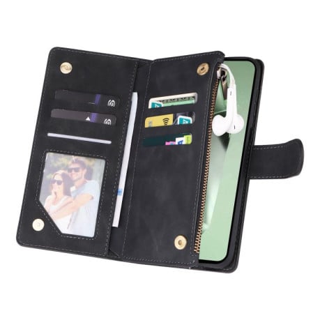 Чехол-книжка Multifunctional Frosted Zipper Wallet с матовой фактурой и ремешком на Samsung Galaxy S25 FE 5G - черный