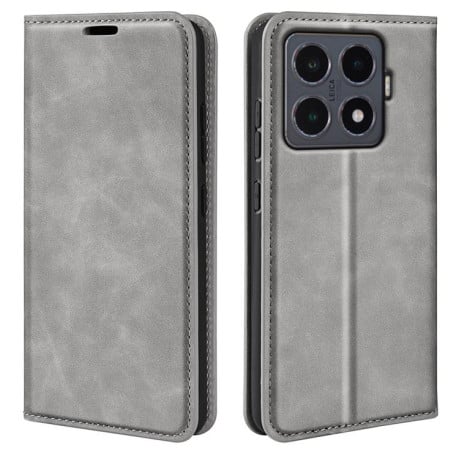 Чехол-книжка в стиле Retro мягкое покрытие Skin Feel деловой дизайн на Xiaomi 15T Pro - серый