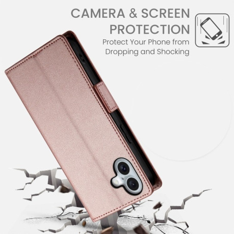 Чехол-книжка Side Buckle Magnetic Frosted Leather для iPhone 16 Plus - розовое золото
