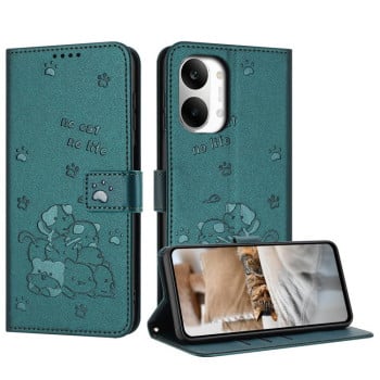 Чохол-книжка Embossed Kitten Phone Leather для Redmi Turbo 5 Max / Poco X8 Pro Max — темно-зелений