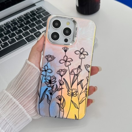 Чохол Electroplating Laser Flower Texture для iPhone 16 Pro - Drawn Flowers