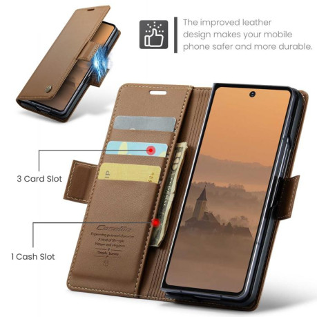 Чехол-книжка CaseMe 023 Butterfly Buckle Litchi Texture RFID Anti-theft Leather для Samsung Galaxy Fold 7 - коричневый