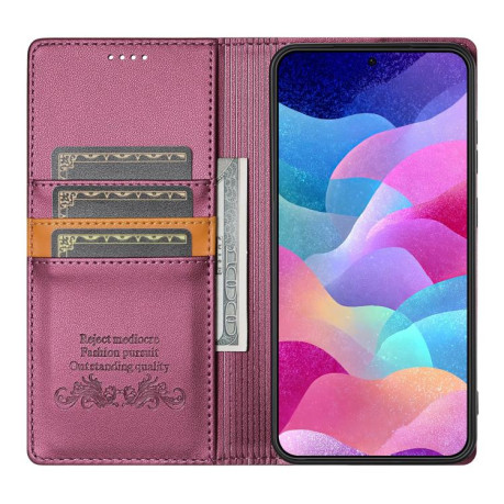 Чохол-книжка N.BEKUS P3 RFID Stitching з кишенькою на карток на Samsung Galaxy S25 FE 5G - винно-червоний