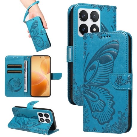 Чехол-книжка Swallowtail Butterfly Embossed Leather для Xiaomi 14T Pro - синий