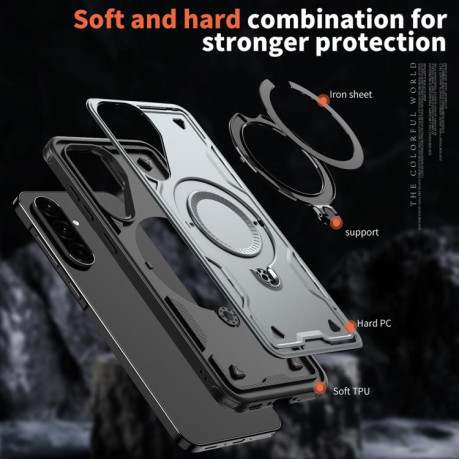 Противоударный чехол MagSafe Holder Armor PC Hybrid для Samsung Galaxy A56 5G - серый