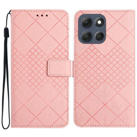 Чехол-книжка Rhombic Grid Texture для Motorola Moto G86 5G - розовый