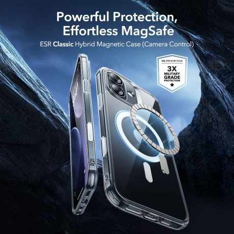 Оигинальный чехол ESR Classic Hybrid с MagSafe + накладка на клавишу на iPhone 17 - Clear