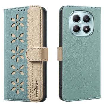 Чохол-книжка Splicing Color Hollow Flower Pattern RFID на Xiaomi Redmi Note 15 4G / 5G /Poco M8 164mm — зелений