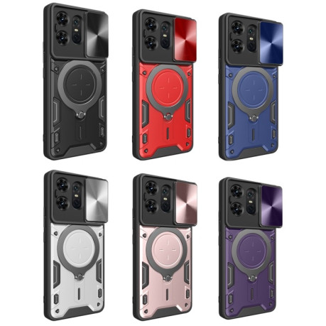 Протиударний чохол CD Texture Sliding Camshield Magnetic Holder на Motorola Edge 50 Pro Global - сріблястий