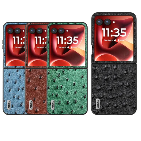 Кожаний чехол ABEEL Genuine Leather Ostrich Texture для Motorola Razr 60 Ultra - чорний
