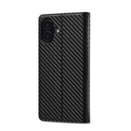 Чехол-книжка LCIMEEKE Carbon Fiber для iPhone 16 Plus - Black